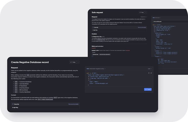 API documentation with request and response examples